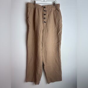 ❗️ Madewell Tan Cotton-Linen Pull-On High-Rise Tapered Pants Button-Front Size